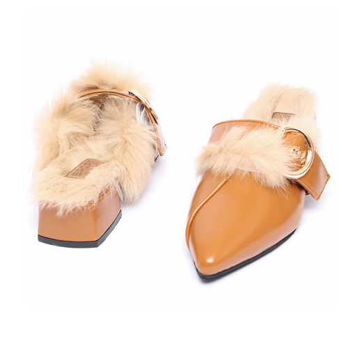 42787 랩벨트 여성 겨울 신발 낮은굽 슬리퍼 털 블로퍼 (4.0 cm)