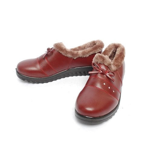44094 스티치 리본 여성 겨울 신발 편안한 캐주얼 방한 털단화 (3.0 cm)