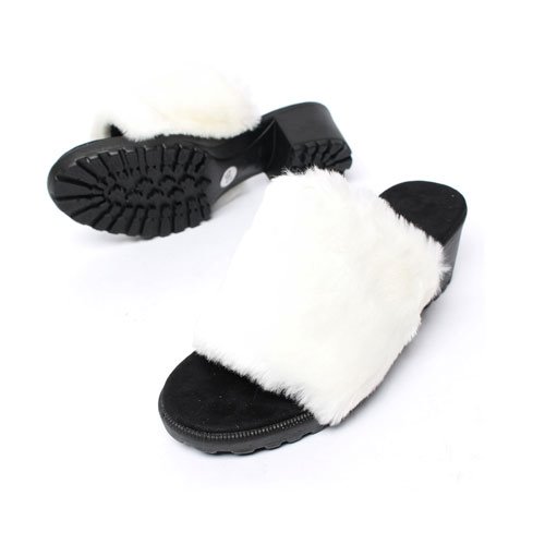 44276 둥근오픈코 여성 겨울 신발 방한 털 통굽 슬리퍼 (5.5 cm)