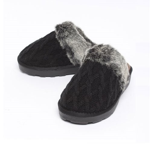 44424 니트짜임 여성 겨울 신발 방한 털 스웨이드 슬리퍼 (4.0 cm)