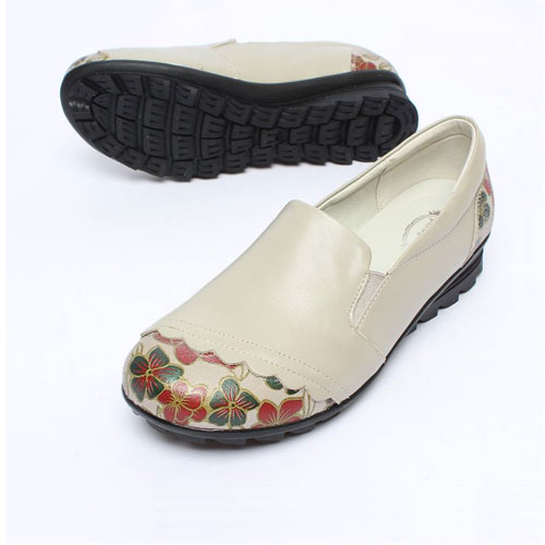 45740 골드 플라워 여성 신발 편안한 낮은굽 가죽 단화 (3.5 cm)