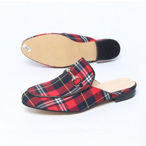 46488 체크 실버 장식 여성 신발 낮은굽 슬리퍼 블로퍼 (2.5 cm)