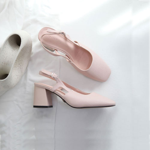 49054 베이직 컬러 여성 신발 캐주얼 미들굽 샌들 슬링백 (6.5 cm)