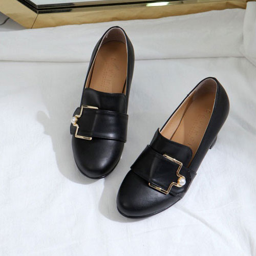 48499 진주 벨트 여성 신발 캐주얼 힐 로퍼 (6.5 cm)