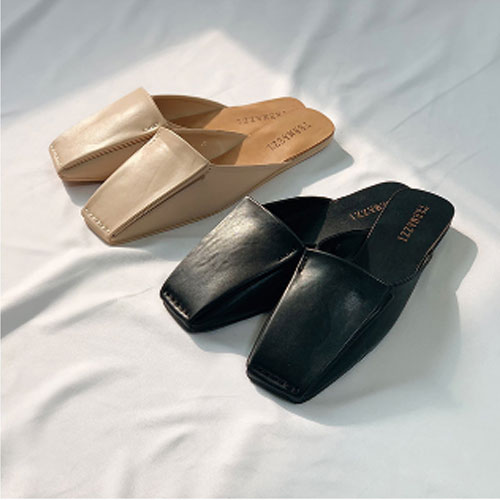 48482 스퀘어 여성 신발 낮은굽 슬리퍼 플랫 블로퍼 (1.0 cm)