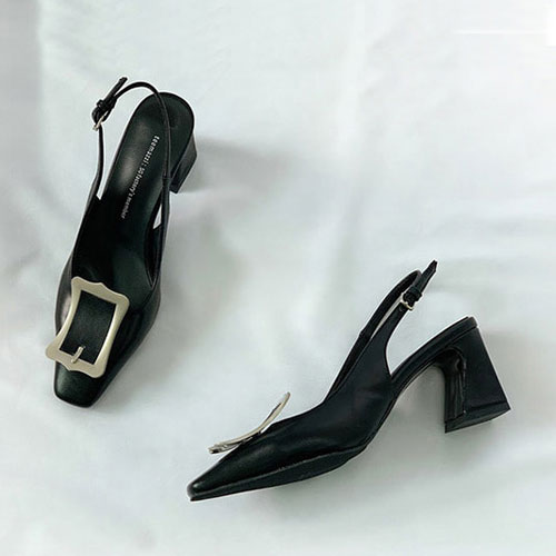 48600 사각장식 여성 신발 캐주얼 미들굽 샌들 슬링백 (6.5 cm)