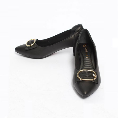 48978 넙적 리본 큐빅 여성 신발 낮은굽 정장 구두 가죽 펌프스 미들힐 (5.0 cm)