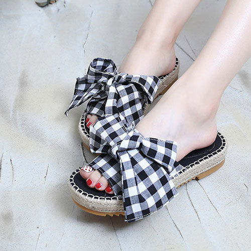 48961 체크리본 여성 여름 신발 슬리퍼 실내화 (3.5 cm)