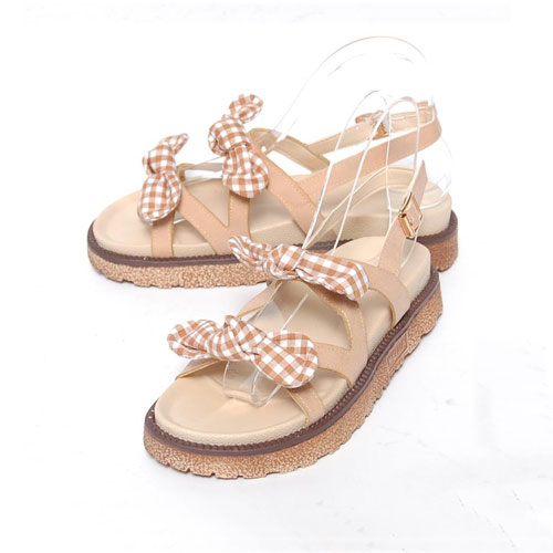 체크 리본 여성 여름 신발 편안한 스트랩 샌들 (4.5 cm)