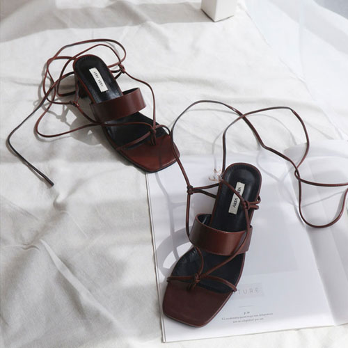 발등끈 여성 여름 신발 미들굽 스트랩 샌들 (5.0 cm)