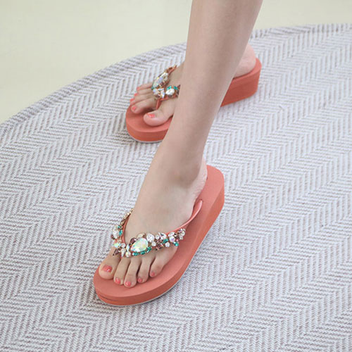 비즈장식 여성 여름 신발 슬리퍼 캐주얼 쪼리 (5.0 cm)