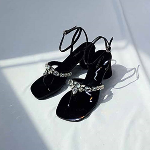 큐빅 장식 여성 여름 신발 미들굽 쪼리 스트랩 샌들 힐 (6 cm)