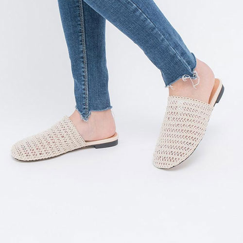 와이드 짜임 여성 신발 낮은굽 슬리퍼 플랫 블로퍼 (2.0 cm)