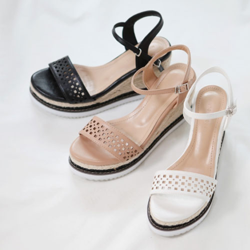 펀칭 스트랩 여성 여름 신발 편안한 웨지힐 샌들 (9.0 cm)