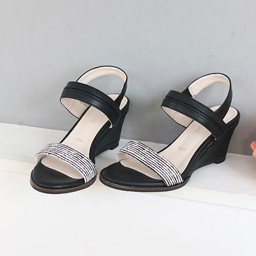 블랙앤화이트 여성 여름 신발 편안한 웨지힐 샌들 (7.0 cm)