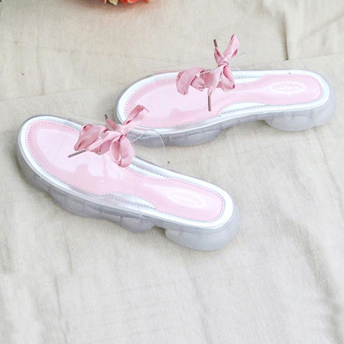 투명 리본 여성 여름 발편한 신발 통굽 슬리퍼 (3 cm)