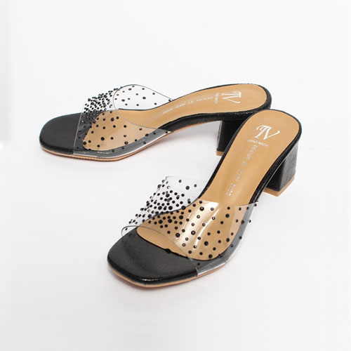 도트 여름 신발 여성 편한굽 슬리퍼 뮬 (6.0 cm)
