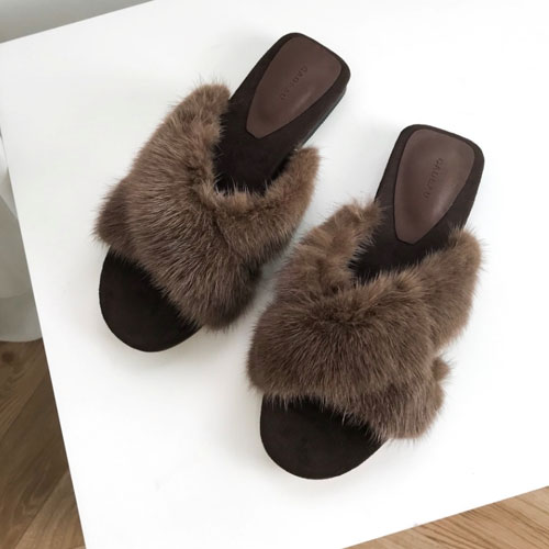 엑스털 발편한 여성 겨울 신발 털 슬리퍼 (1.5 cm)