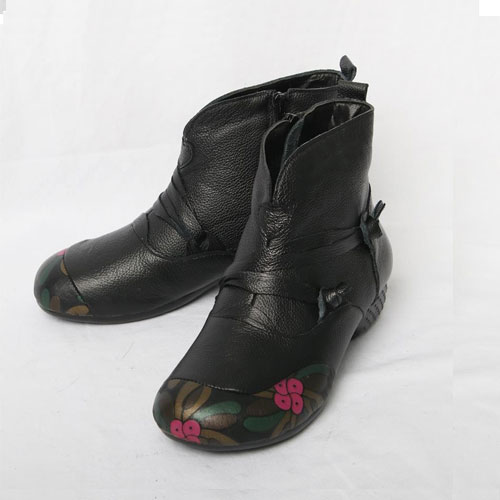 플라워 기모 여성 중년 신발 겨울 앵클부츠 (3.5 cm)