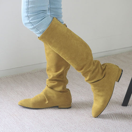 뾰족 스웨이드 여성 신발 로우힐 편안한 롱부츠 (2.0 cm)
