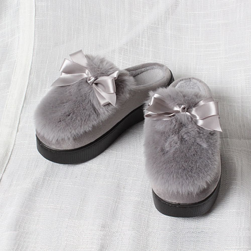 리본 보송이 여성 겨울 신발 털 사무실 슬리퍼 (5.5 cm)