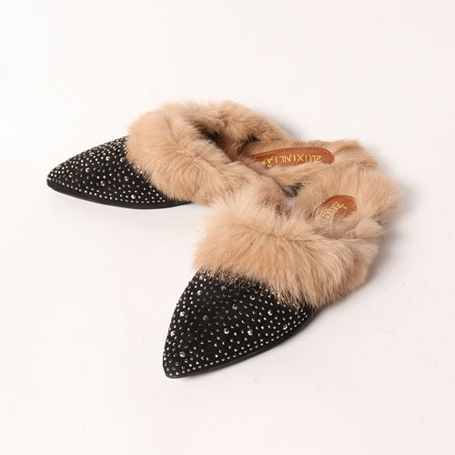 스톤장식 여성 겨울 슬리퍼 신발 털 블로퍼 (1.5 cm)