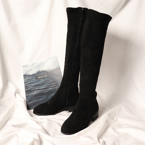 캐주얼 여성 신발 스웨이드 미들힐 지퍼 롱부츠 (6.0 cm)