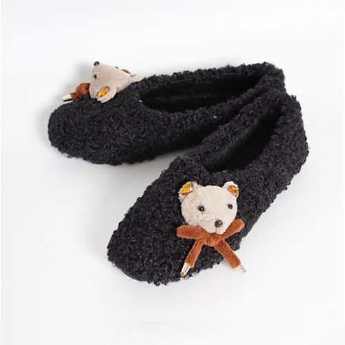 곰 리본 여성 겨울 발편한 신발 털단화 (1.0 cm)