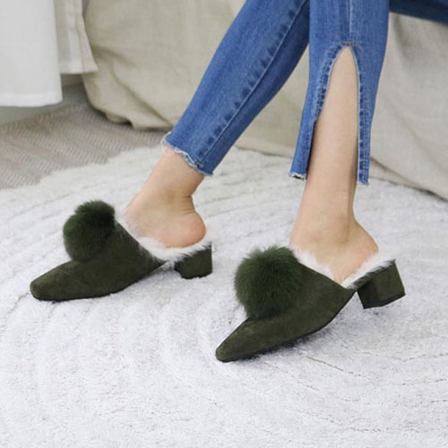 방울 여성 겨울 신발 털 블로퍼 슬리퍼 (4.5 cm)