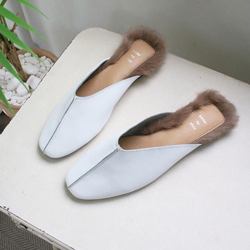 라운드 여성 겨울 신발 털 블로퍼 슬리퍼 (1 cm)