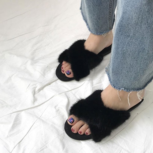 엑스선 콤비 여성 겨울 신발 털 슬리퍼 (2 cm)