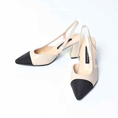 삼각 베이지 여성 신발 샌들 오픈슈즈 슬링백 (7.5 cm)