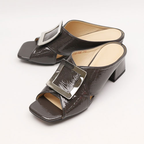 사각 장식 미들힐 여성 신발 발편한 여름 슬리퍼 뮬 (6.0cm)