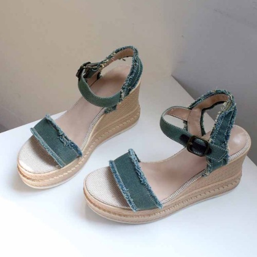 캐주얼 패브릭 샌들 웨지힐 여성 여름 신발 (9.5cm)