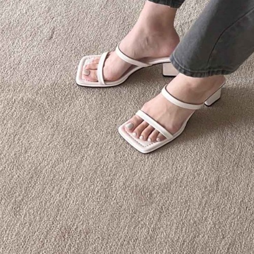 사각코 회사원 패션 뮬 슬리퍼 여름 신발 (7cm)