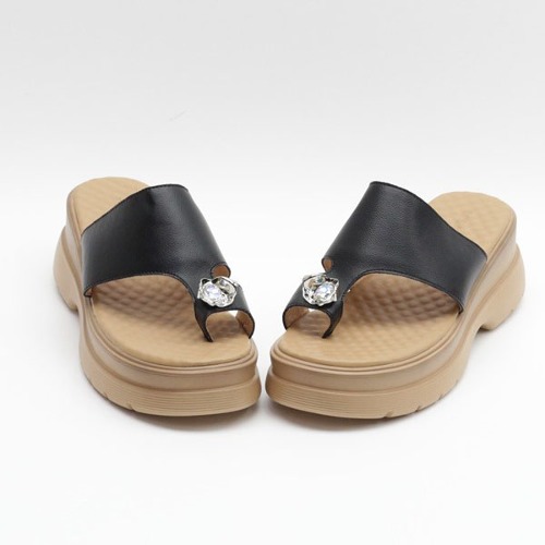 여성 비즈 패션 엄지 쪼리 통굽 슬리퍼 여름 신발 (6.0cm)