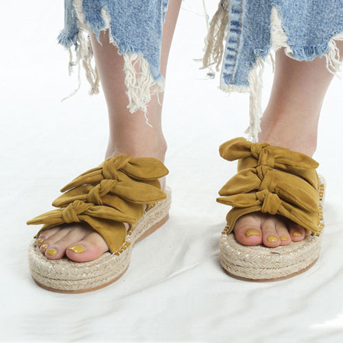 라탄 리본 여성 여름 신발 발편한 낮은굽 실내 슬리퍼 (3.5 cm)